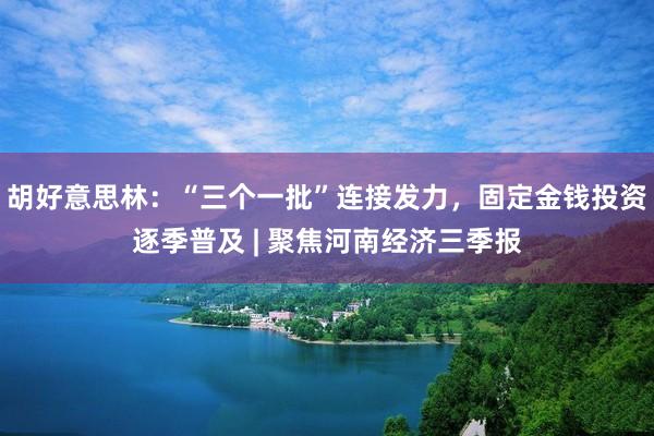 胡好意思林：“三个一批”连接发力，固定金钱投资逐季普及 | 聚焦河南经济三季报