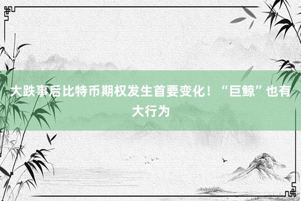 大跌事后比特币期权发生首要变化！“巨鲸”也有大行为