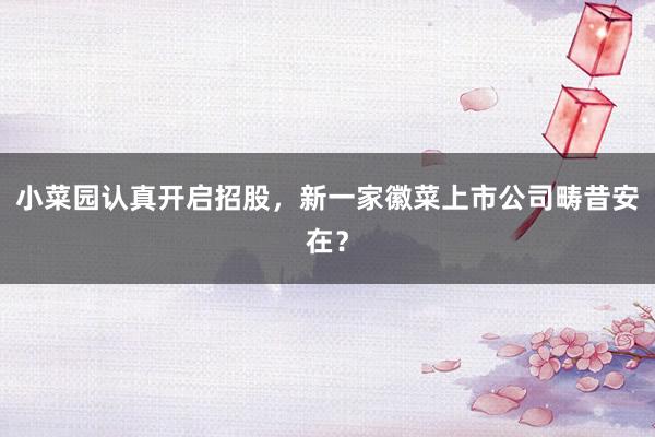 小菜园认真开启招股，新一家徽菜上市公司畴昔安在？